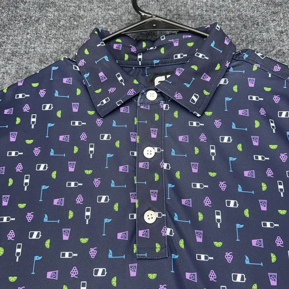 FootJoy FJ Polo Mens Medium Blue Purple Wine Pattern Golf Performance